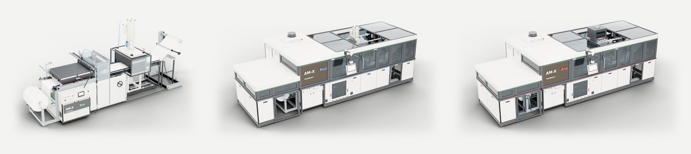 AM-X Eco, Mid and Pro side by side at true relative size