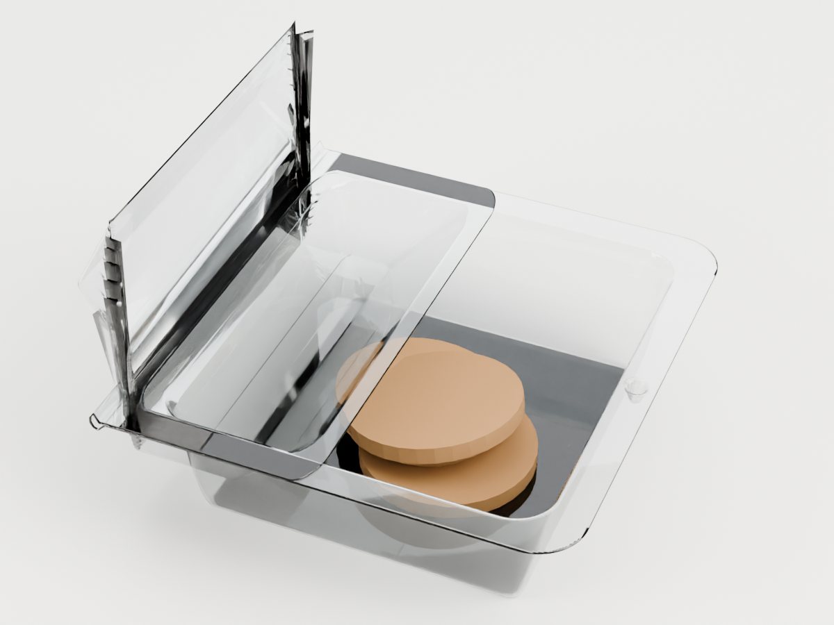 Hinged clear PET bakery clamshell with cookies