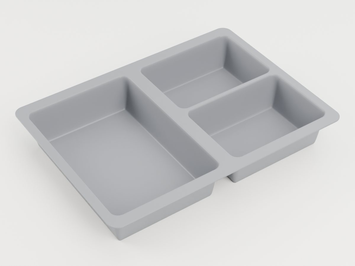 Grey ABS drawer organiser insert with three compartments