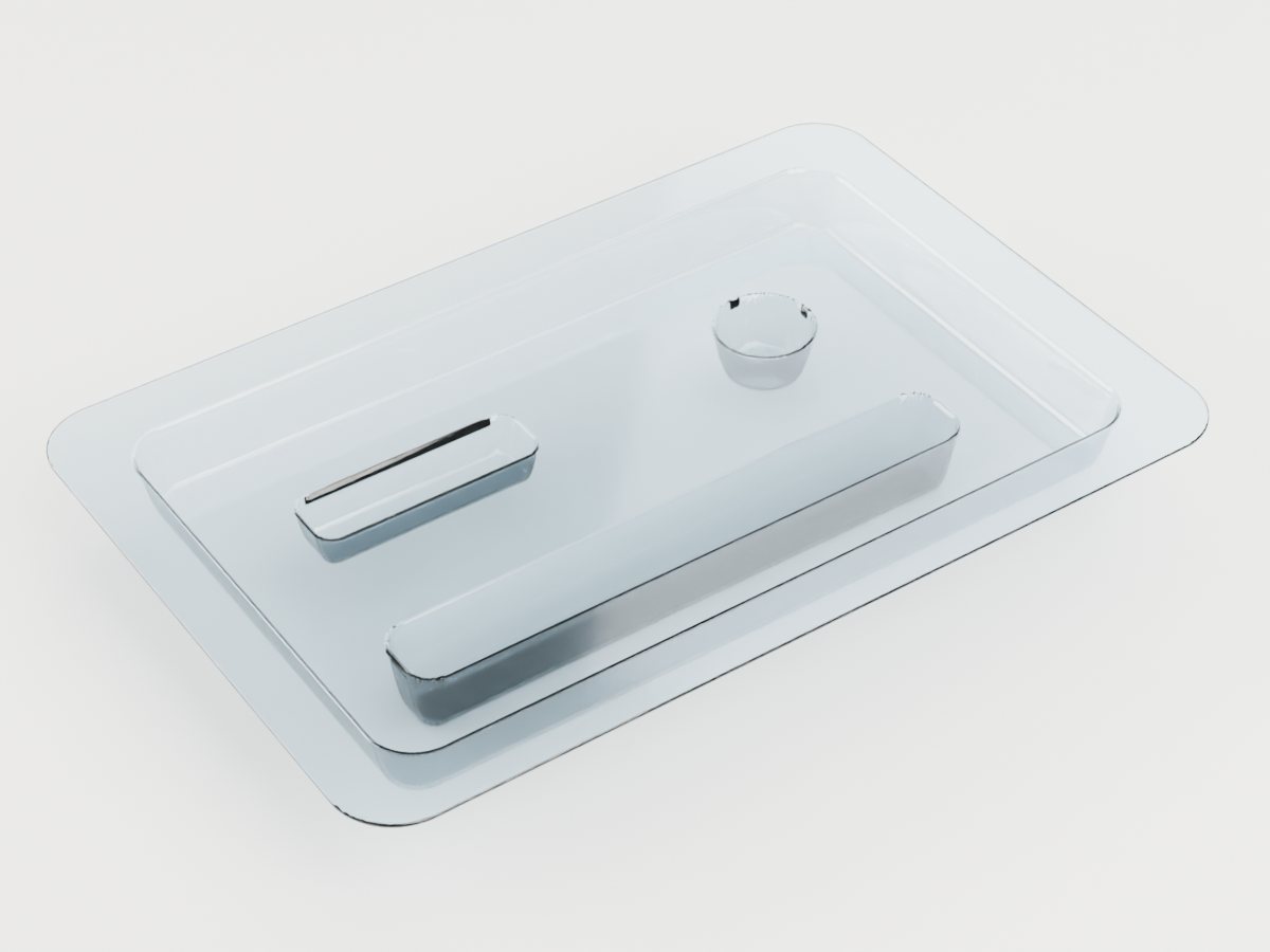 Clear PET medical device tray with stepped pockets