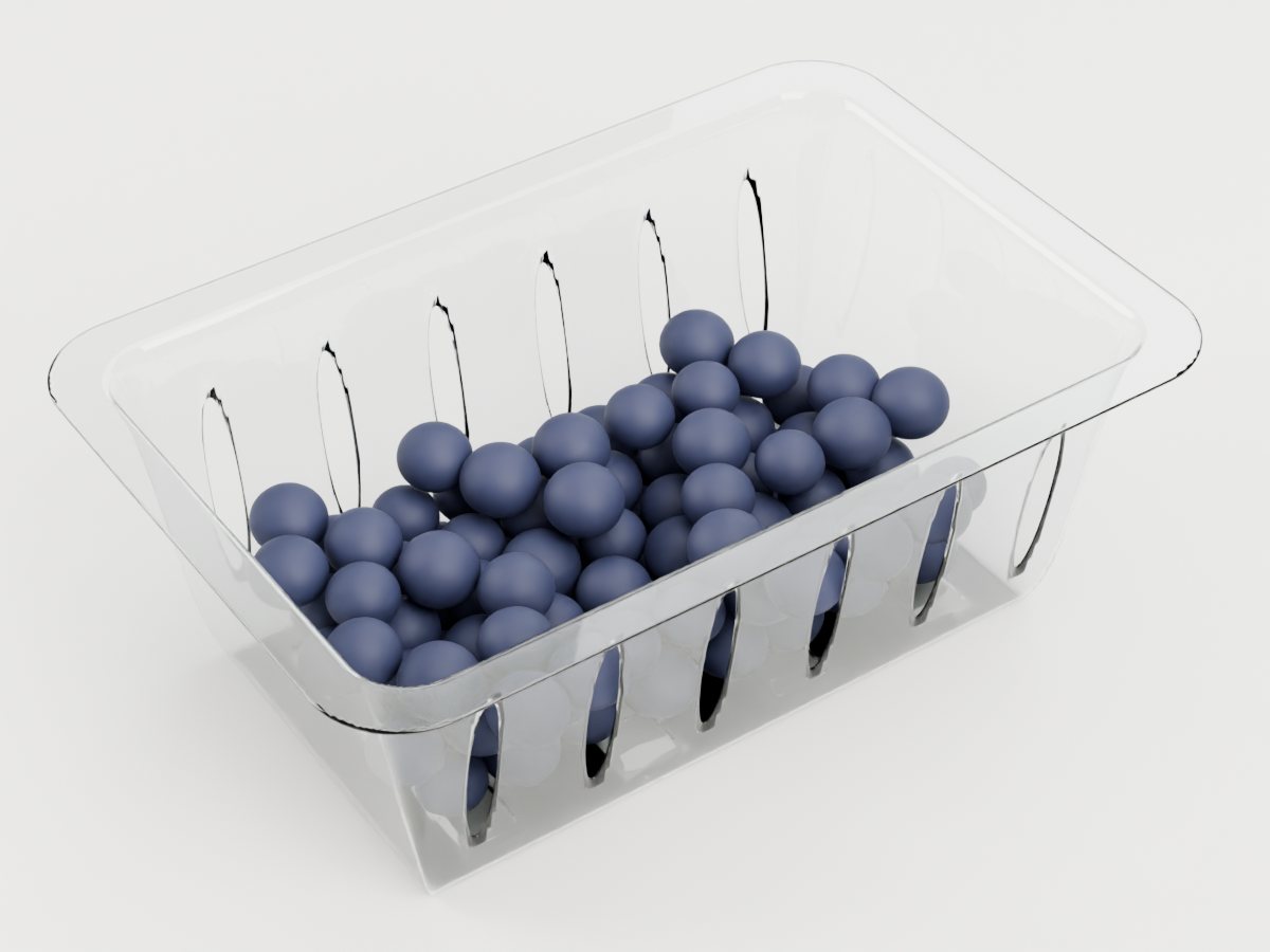 Vented clear PET berry punnet filled with blueberries
