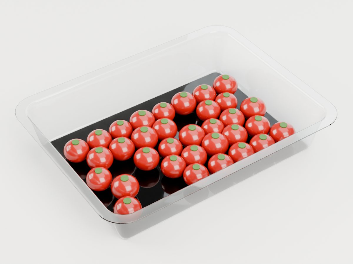 Clear PET fresh-cut vegetable tray with cherry tomatoes